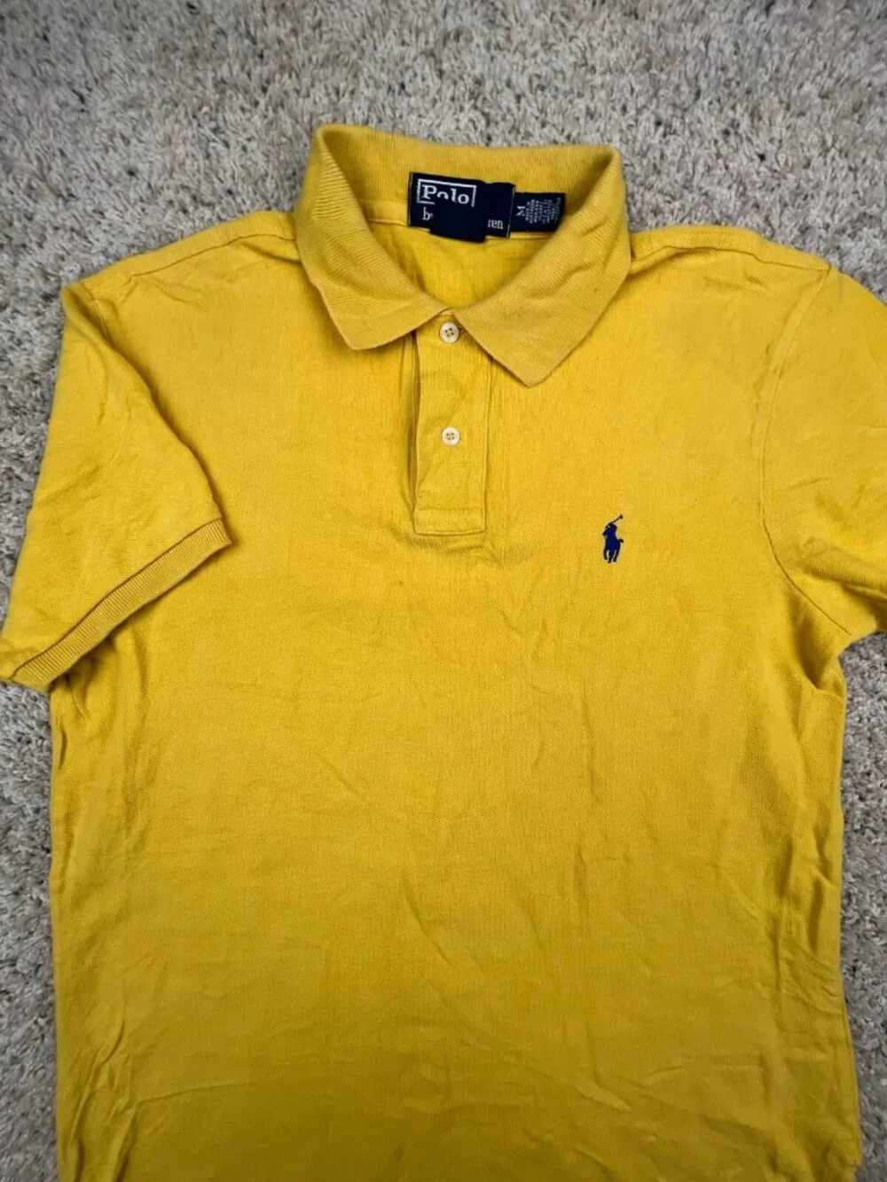 Polo Ralph Lauren Polo Shirt Short Sleeve Cotton Medium Yellow Solid Custom Fit